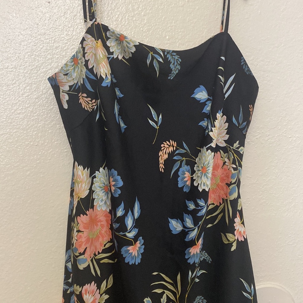 Oh Polly Black Floral Silky Mini Slip Dress Shoulder Ties 6 Strappy Minidress - Picture 4 of 10